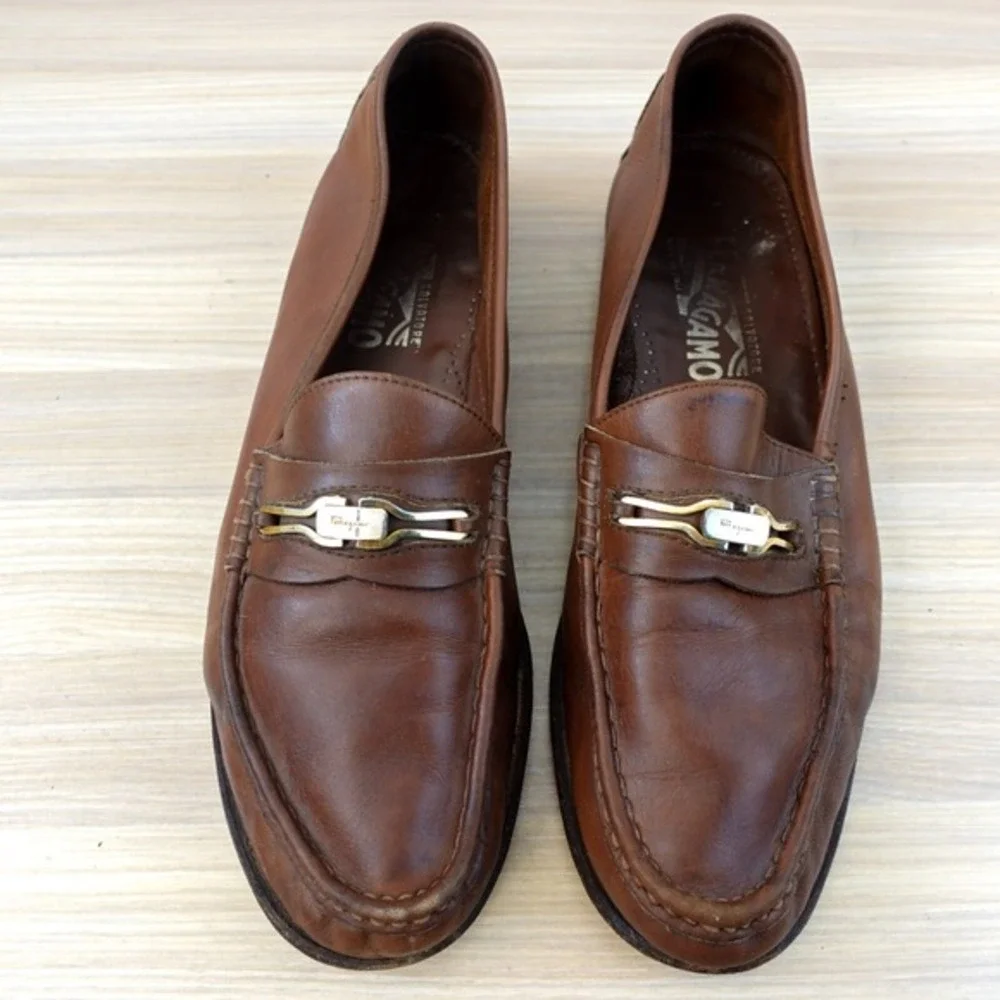 Vintage Salvatore Ferragamo Loafer Men 9 D Bourbon 43 Gancini Bit Mocassin ITALY